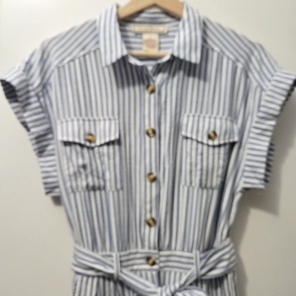 Flying Tomato Striped Jumpsuit with Belt, Button Down, Short Sleeve, S - Picture 8 of 14